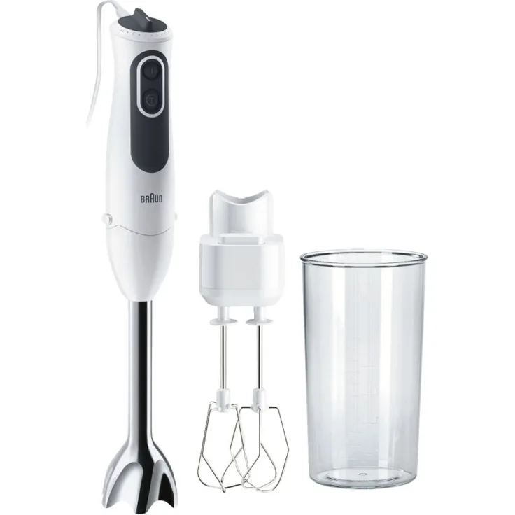 Braun MQ 3105B MultiQuick 3 Vario Stabmixer, 750W, EasyClick, POWERBell Plus, inkl. Doppel-Schneebesen, Mixbehälter, Kunststoff, weiß