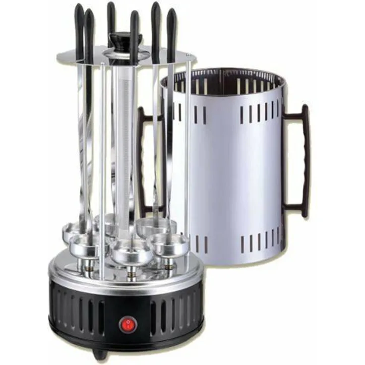 Olymp Elektrogrill Dönergrill, elektrischer Edelstahlgrill, 1000W, für Schaschlik, 6 Spieße, 6 Schalen, Aluminium, edelstahl, schwarz