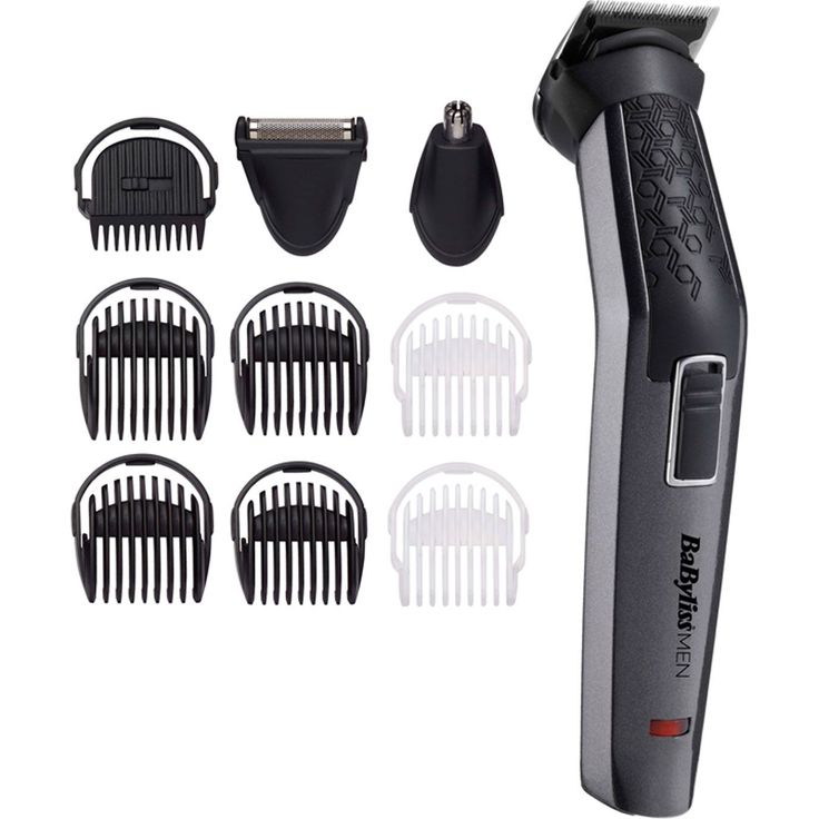 BaByliss Men 10-in-1 Carbon Titanium Multi-Grooming Trimmer Kit abwaschbar für Körper, Bart und Nasenhaare inkl. Aufbewarungstasche, Schwarz grau MT727E