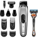 Braun 10-in-1-Trimmer MGK7220 Herren-Barttrimmer, Bodygrooming-Set und Haarschneider, silber-schwarz