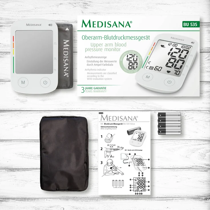 medisana BU 535 Voice Oberarm-Blutdruckmessgerät, präzise Blutdruck und Pulsmessung mit Speicherfunktion und Sprachausgabe, Ampel-Skala, Funktion zur Anzeige eines unregelmäßigen Herzschlags – Bild 7