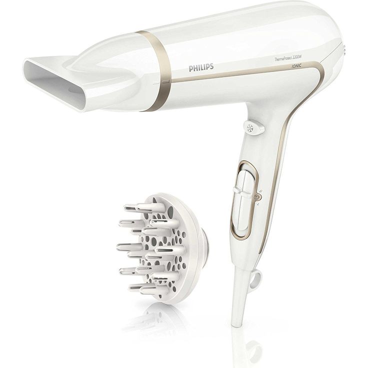 Philips HP8232/00 DryCare Advanced Ionen- & ThermoProtect-Technologie 2200 Watt inkl. Stylingdüse & Diffusor, weiß/gold