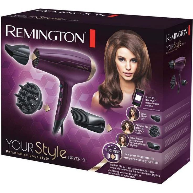 Remington Ionen-Haartrockner Your Style D5219, 2300 Watt, Set inkl. Stylingdüse, Diffusor und Haaransatz-Booster für mehr Volumen, violett – Bild 2