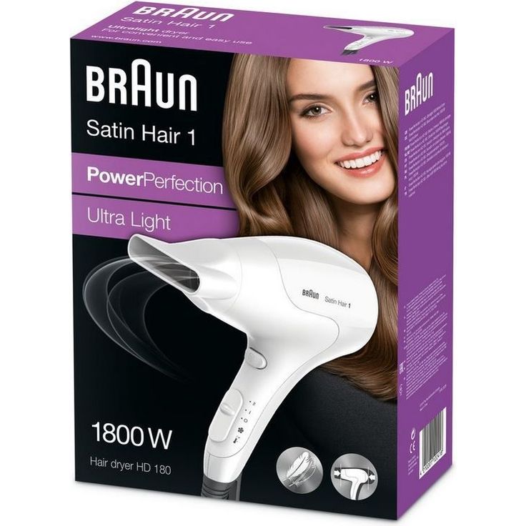 Braun Satin Hair 1 PowerPerfection Haartrockner HD180, mit Stylingdüse, 1800 Watt, weiß – Bild 2