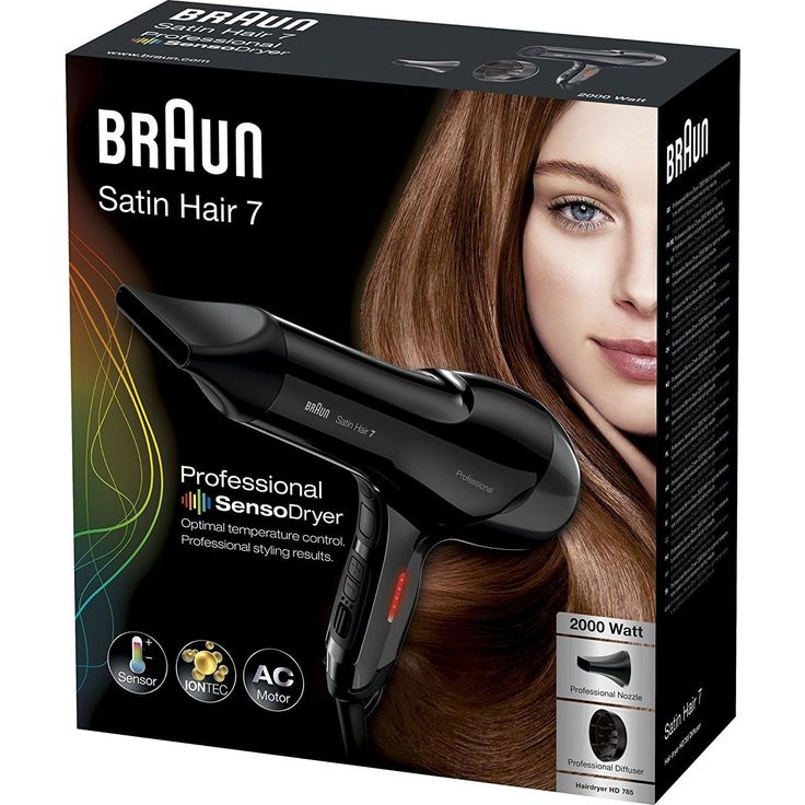 Braun Satin Hair 7 SensoDryer Haartrockner HD 785, mit IonTec und Diffusor, 2000 Watt, Schwarz – Bild 6