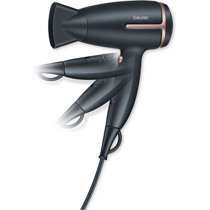 Beurer HC 25 Reisehaartrockner mit Ionenfunktion, klein, klappbar und leicht, 1600 Watt, Spannungsumschaltung von 110-120 -220-240 V, schwarz-rosé – Bild 3