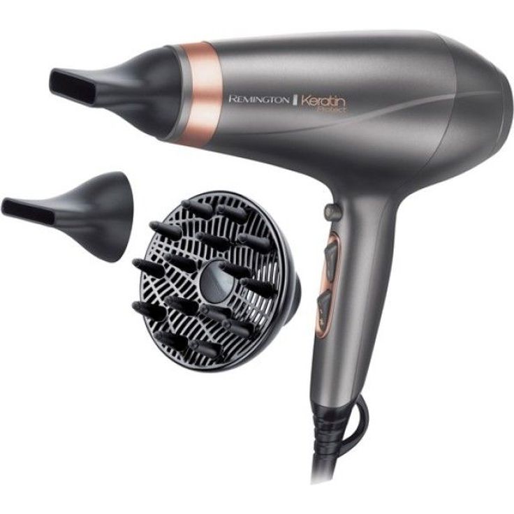Remington Ionen-Haartrockner Keratin Protect AC8820, 2200 Watt, Ring angereichert mit Keratin und Mandelöl, zwei Stylingdüsen, Diffusor, grau-rose gold – Bild 2