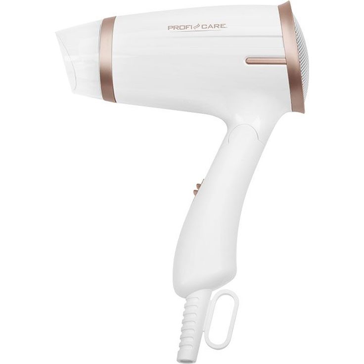 ProfiCare PC-HT 3009 Kompakter Haartrockner, platzsparende Aufbewahrung durch Klappgriff, 2 Temperatur--Leistungsstufen weiß-champagner