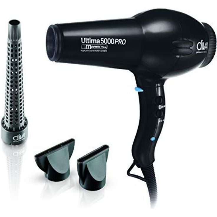 Diva Professional Styling Ultima 5000 Black Rubberised Hairdryer with Wand