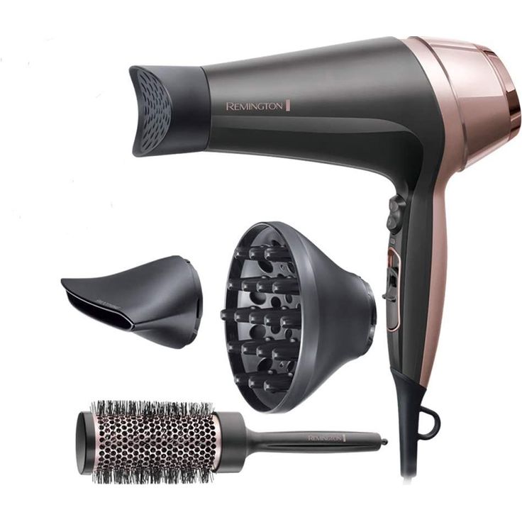 Remington Haartrockner Curl&Straight, 3 Stylingdüsen: konisch geformte & Locken-Stylingdüse, Diffusor & 45mm Rundbürste zum Glätten, Locken & Wellen (2200W, 3 Heiz-& 2 separate Gebläsestufen) D5706