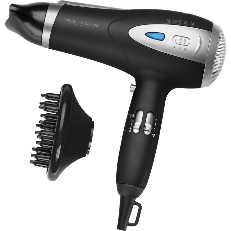 ProfiCare PC-HTD 3047 Profi-Haartrockner mit 2200 W, Ioniesierungsfunktion, 3 Temperatur--Leistungsstufen, 2 Gebläsestufen, inkl. Volumen-Diffusor und Formdüse, schwarz-metallic