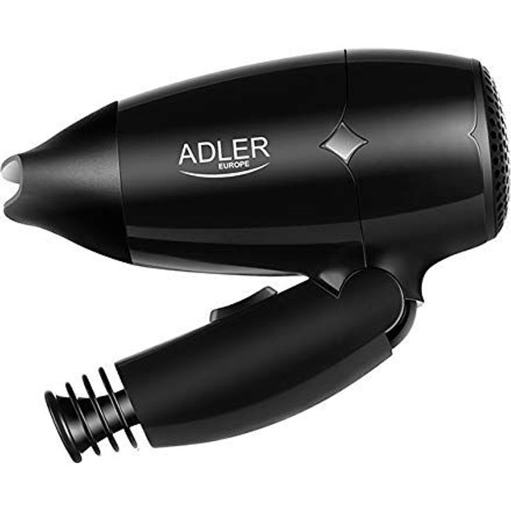 Adler AD2251 ReiseHaartrockner, faltbar, 1400 W, kompakt, 2 Temperaturen, 2 Geschwindigkeitsstufen, 1400 W, Polymer, Schwarz