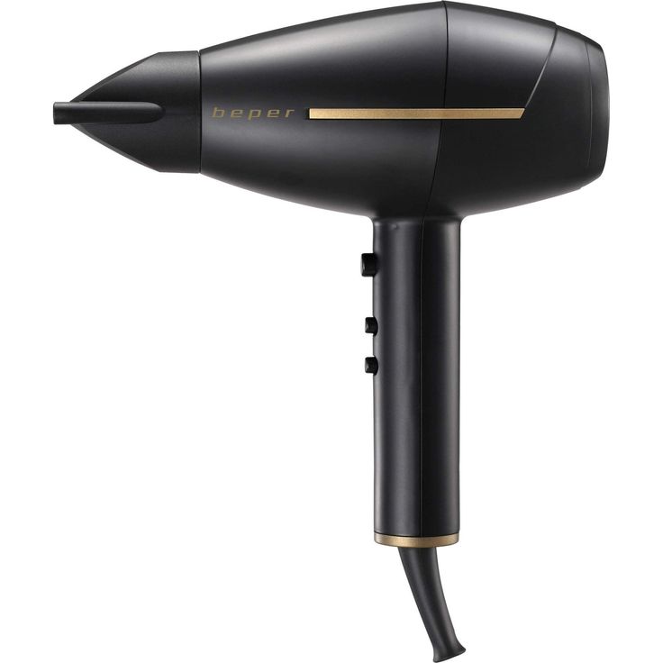 Beper Professioneller Haartrockner mit Wechselstrommotor, HaarFöhn, 2 Geschwindigkeiten und 3 Temperaturen, Warm und Kaltluftbetrieb, Leistung 2400 W Schwarz Gold