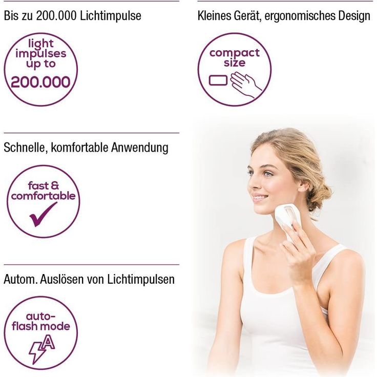 Beurer IPL Pure Skin Pro Kompaktgerät, dauerhafte Haarentfernung mit Auto-Flash Modus, klinisch getestet – Bild 3