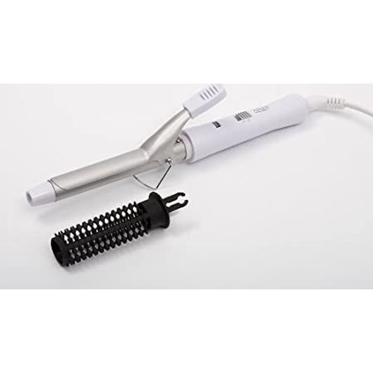 Adler AD 2105 Lockenstab mit Klemme, Isolierte Spitze, Keramikbeschichtung, inkl. aufsteckbarem Bürstenaufsatz , weiß