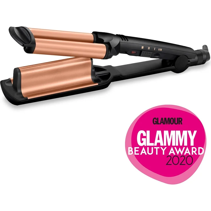 BaByliss W2447E Deep Waves Kreppeisen, max. 200 °C, 3 Temperaturstufen, Schnellaufheizung, Turmalin-Keramik Beschichtung, Abschaltautomatik, schwarz, bronze – Bild 1