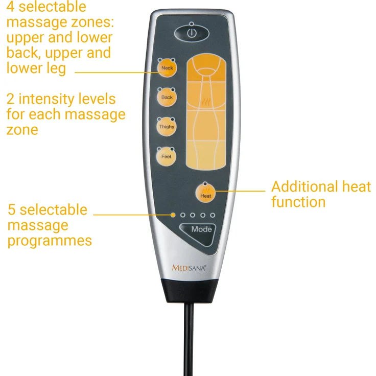 medisana MM 825 Massagematte elektrisch, Ganzkörper, 5 Programme, 4 Massagezonen, Wärmefunktion, Massageauflage mit Fleece-Bezug, Massageliege mit 2 Intensitäten für Rücken, Nacken und Kopf – Bild 5