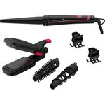 Rowenta CF4222 Elite Infinite Looks 9 in 1 Multistyler, Lockenstab, Glätteisen, Kreppeisen, Schwarz-Pink