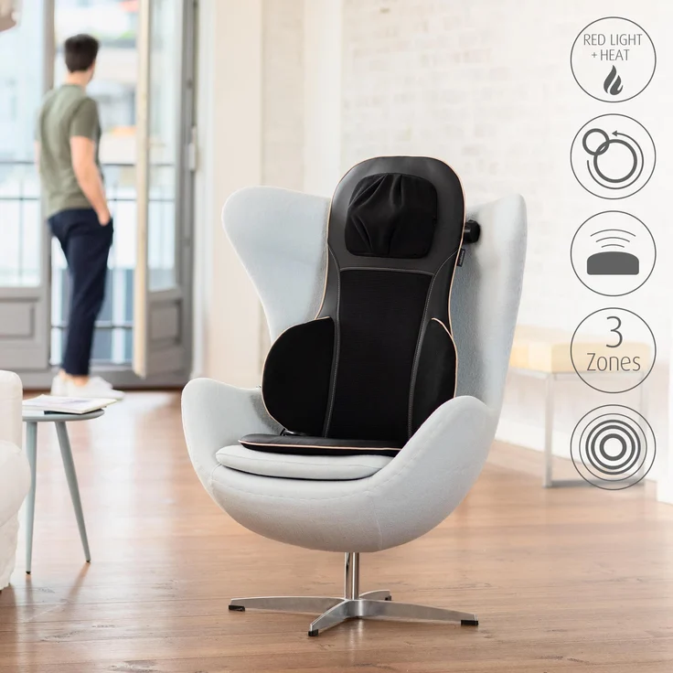medisana MC 825 Shiatsu Massageauflage für Rücken und Nacken, Massagesitzauflage mit Akupressur, Nackenmassage, Wärmefunktion, 3 Intensitäten, Rotlichtfunktion, mit Fernbedienung, Aufbewahrungsbeutel – Bild 4