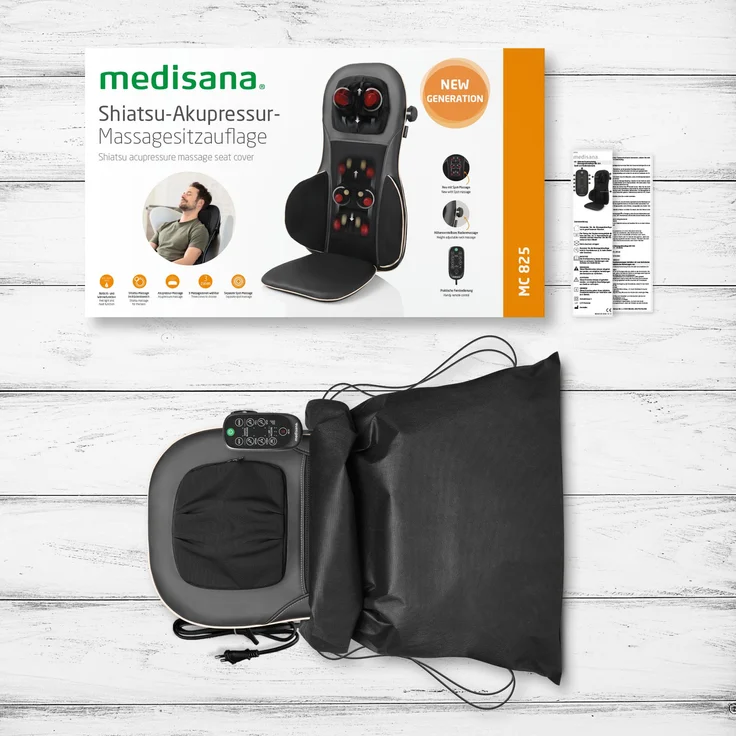 medisana MC 825 Shiatsu Massageauflage für Rücken und Nacken, Massagesitzauflage mit Akupressur, Nackenmassage, Wärmefunktion, 3 Intensitäten, Rotlichtfunktion, mit Fernbedienung, Aufbewahrungsbeutel – Bild 7