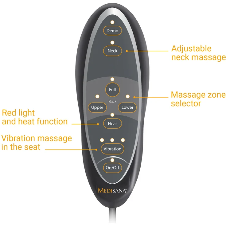 medisana MCN Shiatsu Massageauflage für Rücken und Nacken, Massagesitzauflage mit Spotmassage, Nackenmassage, Wärmefunktion, 3 Intensitäten, Rotlichtfunktion, Fernbedienung – Bild 5