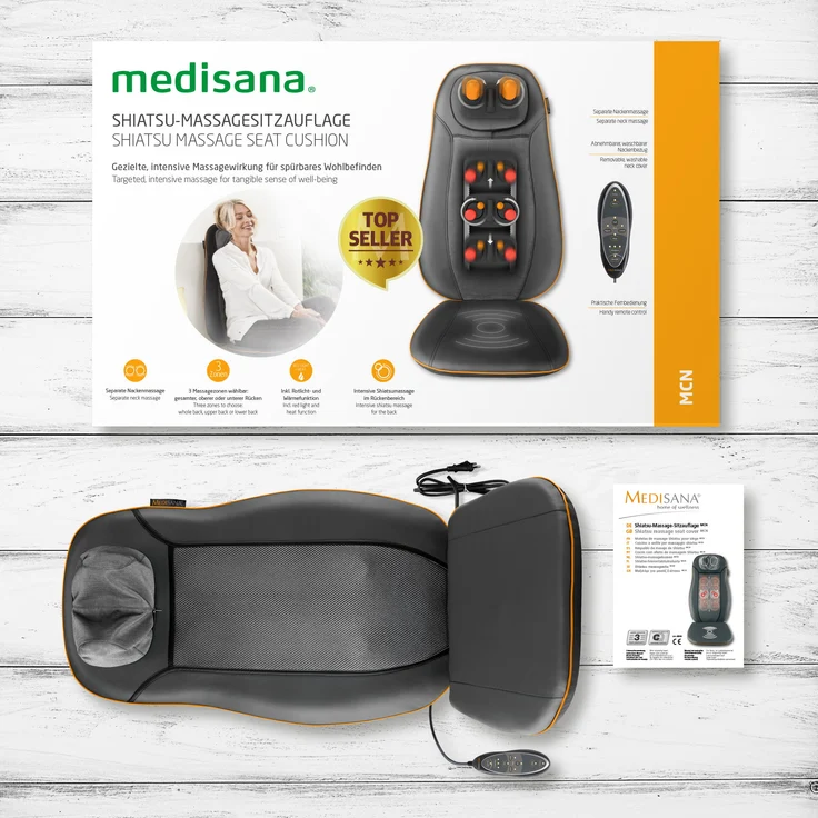 medisana MCN Shiatsu Massageauflage für Rücken und Nacken, Massagesitzauflage mit Spotmassage, Nackenmassage, Wärmefunktion, 3 Intensitäten, Rotlichtfunktion, Fernbedienung – Bild 8