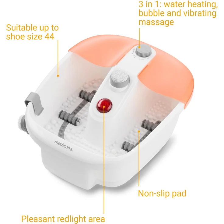 medisana FS 883 Fußsprudelbad mit Fußreflexzonenmassage - elektrisches Fußbad, Wasser-Warmhaltefunktion, Vibrationsmassage, Pediküre-Aufsätzen, Fußbad mit Massage, für große Füße – Bild 5
