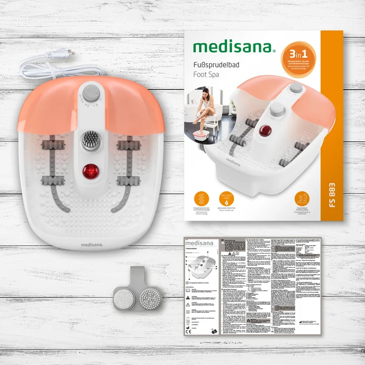 medisana FS 883 Fußsprudelbad mit Fußreflexzonenmassage - elektrisches Fußbad, Wasser-Warmhaltefunktion, Vibrationsmassage, Pediküre-Aufsätzen, Fußbad mit Massage, für große Füße – Bild 7