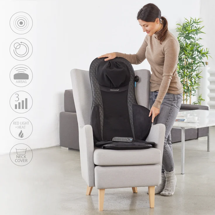 medisana MCG 820 Gel Shiatsu Massagesitzauflage, Massageauflage mit Wärmefunktion, 4 rotierenden Gel-Massageköpfen, integrierter Nackenmassage, 3 Intensitätsstufen für den gesamten Rücken – Bild 5