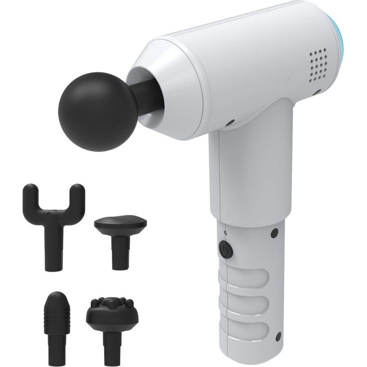 HoMedics Massage Gun Massagepistole Tragbares Physiotherapie-Massagegerät, professionelle Physio-Tiefenmassage, Perkussionsmassage für die Muskeln, 5 Massageköpfe, kabellos, wiederaufladbar Weiß