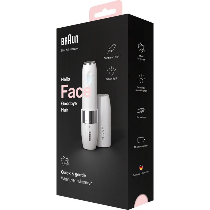 Braun FS 1000 Face Mini Haartrimmer Gesichtshaarentferner Batteriebetrieb mit Smart-Licht geeignet für Gesicht weiß, chrom – Bild 2
