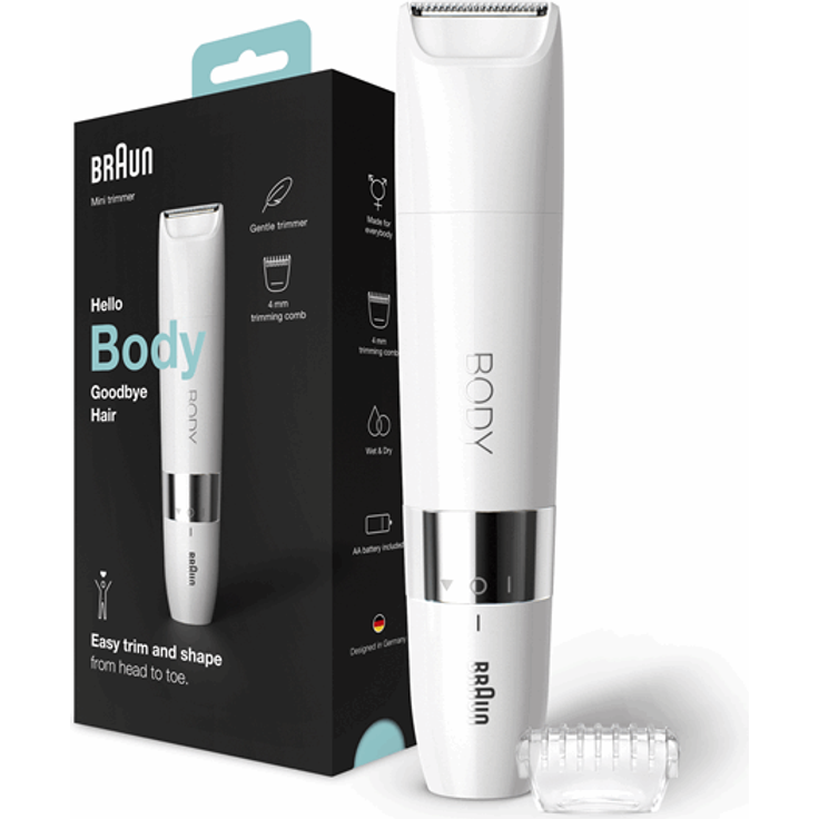 Braun Mini Trimmer BS1000 Körperrasierer, Batteriebetrieb, weiß – Bild 3