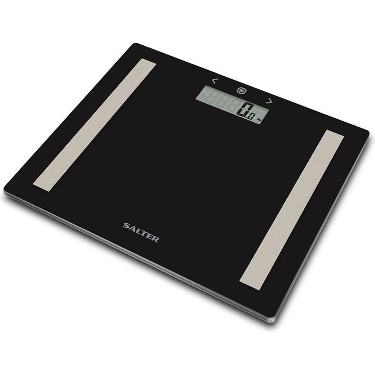SALTER kompakte Waage zur Körperanalyse, BMI, Körperfett, Körperwasser, Ultraschlank, Gehärtete Glasplattform, Personenspeicher 8 Leute, Gut lesbare Anzeige, Digitaler Display, Step, On Technologie