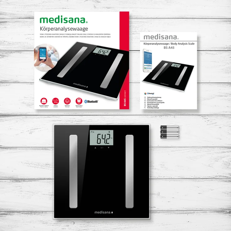 medisana BS A45 connect, digitale Körperanalysewaage 180 kg, Personenwaage zur Messung von Körperfett, Körperwasser, Muskelmasse und Knochengewicht, Körperfettwaage mit Körperanalyse App – Bild 7