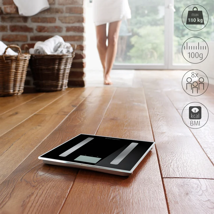 medisana BS A45 connect, digitale Körperanalysewaage 180 kg, Personenwaage zur Messung von Körperfett, Körperwasser, Muskelmasse und Knochengewicht, Körperfettwaage mit Körperanalyse App – Bild 4