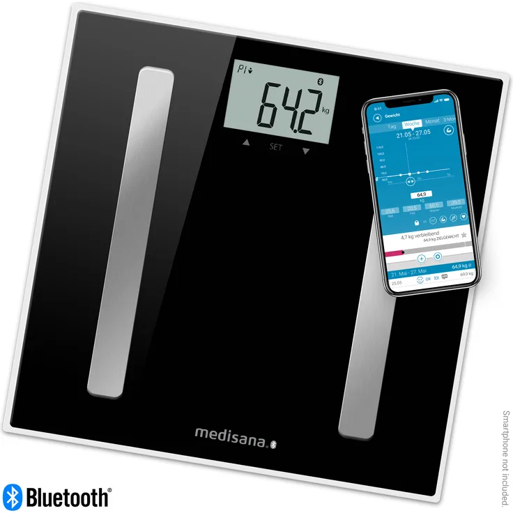 medisana BS A45 connect, digitale Körperanalysewaage 180 kg, Personenwaage zur Messung von Körperfett, Körperwasser, Muskelmasse und Knochengewicht, Körperfettwaage mit Körperanalyse App
