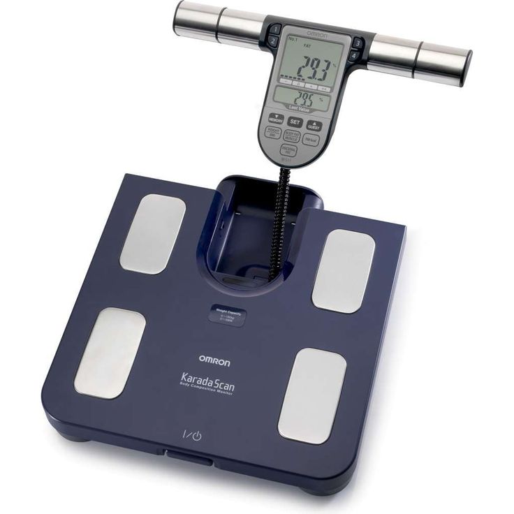Omron Ganzkörperanalyse, Waage BF511 mit Hand, zu, Fuß, Messung, blau, misst Körperfett, Gewicht, Viszeralfett, Skelettmuskelmasse, Kaloriengrundumsatz und BMI – Bild 1
