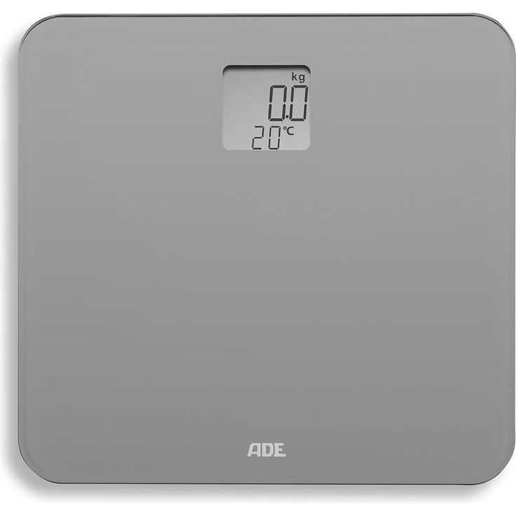ADE Digitale Personenwaage BE 1710 Sila mit integriertem Raum-Thermometer. Elektronische Badezimmerwaage zur genauen Gewichtsbestimmung bis 150 kg und Temperatur-Anzeige. Inklusive Batterie. Grau