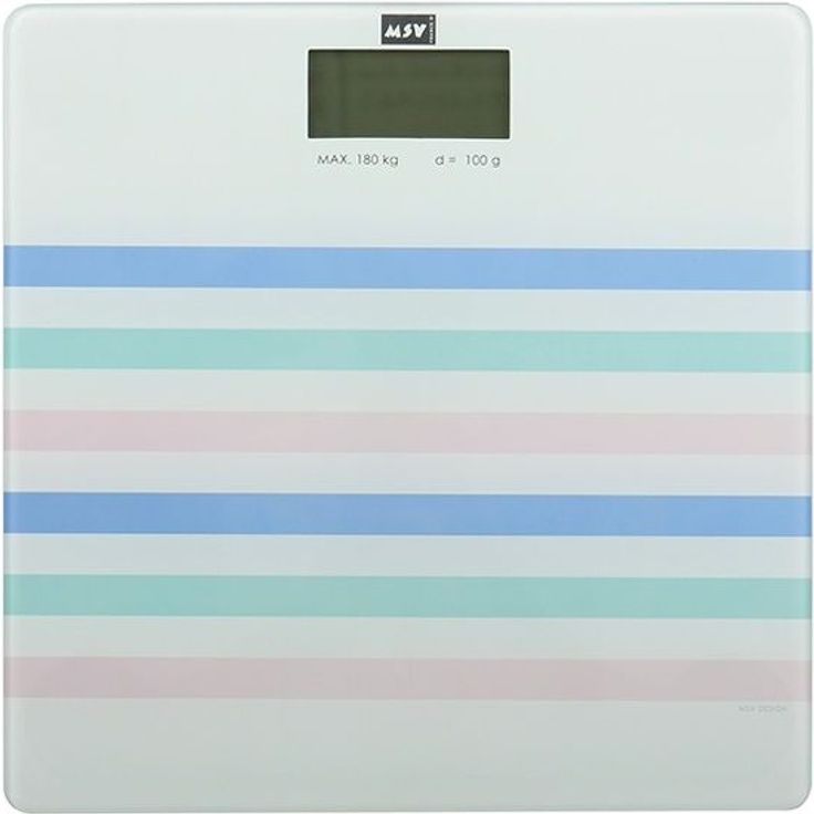 MSV Digitale Personenwaage Körperwaage Waage Gewichtswaage aus Sicherheitsglas, Slim Design, Seauville Pastell