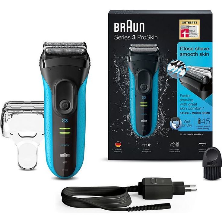 Braun Series 3 3040s ProSkin Elektrorasierer, mit Präzisionstrimmer, wiederaufladbarer und kabelloser Wet&Dry Rasierer Herren, schwarz-blau – Bild 10