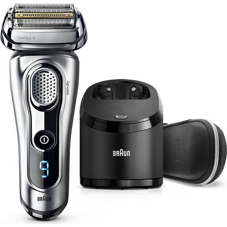 Braun Series 9 9291cc Wet & Dry Herren Rasierer Nass- und Trockenanwendung SyncroSonic Technologie inkl. Reinigungsstation, Lederetui silber – Bild 1
