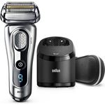 Braun Series 9 9291cc Wet & Dry Herren Rasierer Nass- und Trockenanwendung SyncroSonic Technologie inkl. Reinigungsstation, Lederetui silber