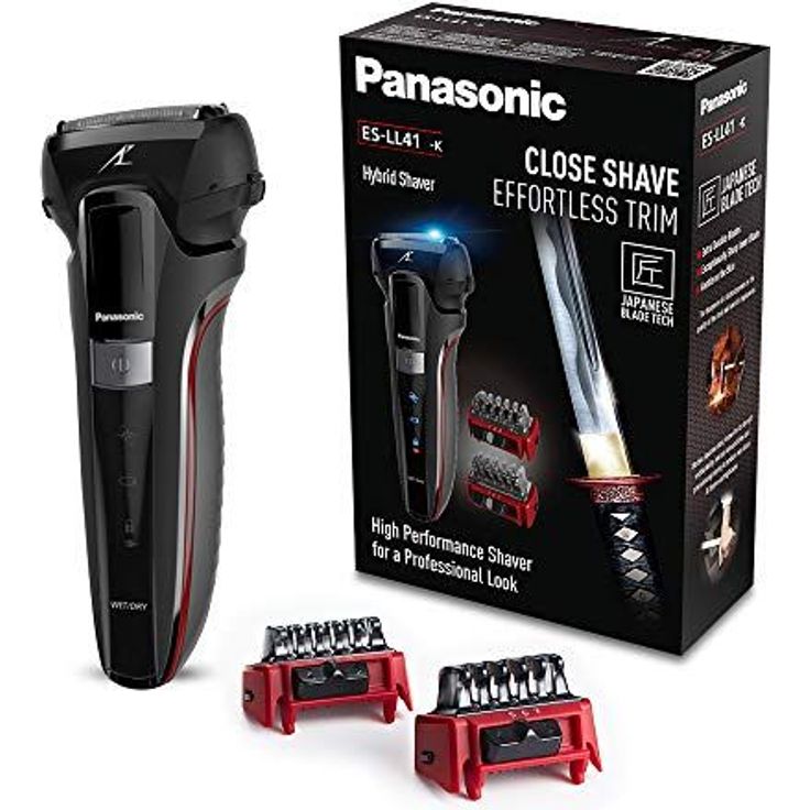 Panasonic ES-LL41 Hybrid Herren Rasierer, 3in1 Herren Rasierer zum Rasieren, Trimmen und Stylen, 2 Aufsätze, schwarz