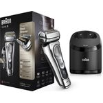 Braun Series 9 9395cc Wet & Dry Herren Rasierer Nass- und Trockenanwendung SyncroSonic Technologie inkl. Reinigungsstation, Lederetui chrom