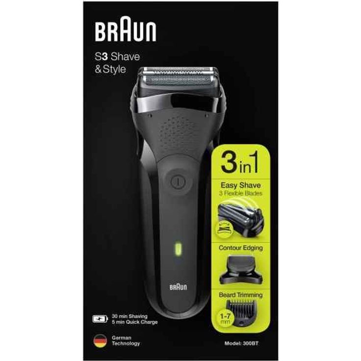 Braun Series 3 3-in-1 Herren Rasierer, Barttrimmer mit 5 Kammaufsätzen, 30 Minuten Akkulaufzeit, wiederaufladbarer und kabelloser elektrischer Herren Rasierer, schwarz – Bild 2