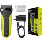 Braun 300BT Gelb Nass- und Trockenrasur Edelstahl-Klingen inkl. Kammaufsaätze