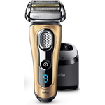 Braun Series 9 9299cc Wet & Dry Herren Rasierer Nass- und Trockenanwendung SyncroSonic Technologie inkl. Reinigungsstation, Lederetui gold