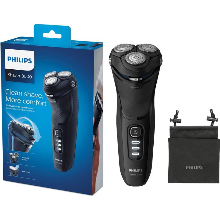 Philips Series 3000 Elektrischer Trocken- & Nassrasierer S3233-52, mit PowerCut-Klingen und ausklappbarem Präzisionstrimmer