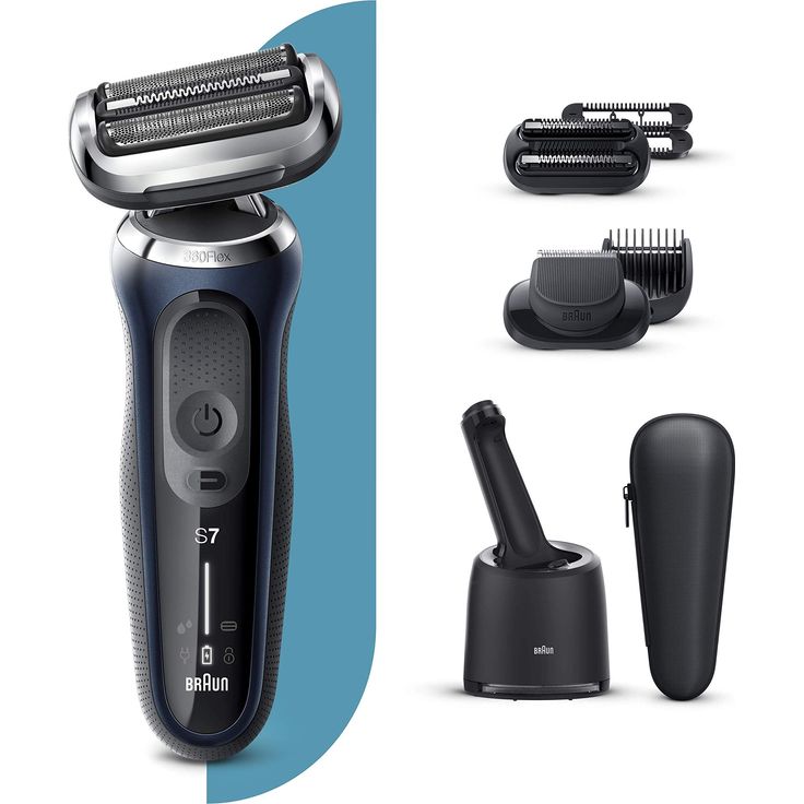 Braun Series 7cc Herren Rasierer mit 360° Anpassung, Barttrimmer, 3-Tage-Bart-Trimmer, Reinigungsstation, AutoSense, Wet&Dry, 50 Min. Laufzeit, EasyClick Funktion, blau – Bild 1