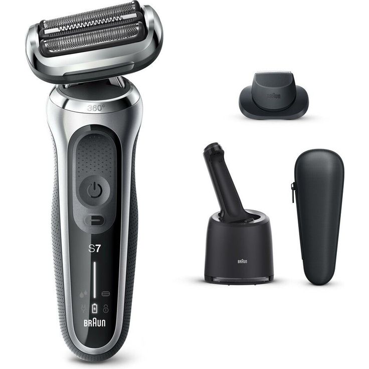 Braun Series 7 70-S7200cc Akku Herren Rasierer Nass- und Trockenrasur inkl. Reinigungsstation, Reiseetui, Präzisionstrimmer-Aufsatz schwarz/silber